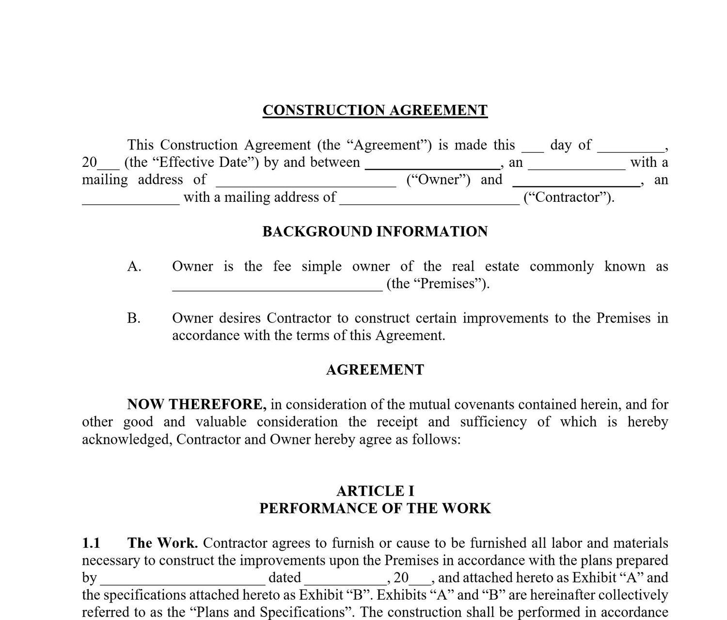 Construction Contract Template - ApproveMe - Free Contract Templates With pre contract deposit agreement template
