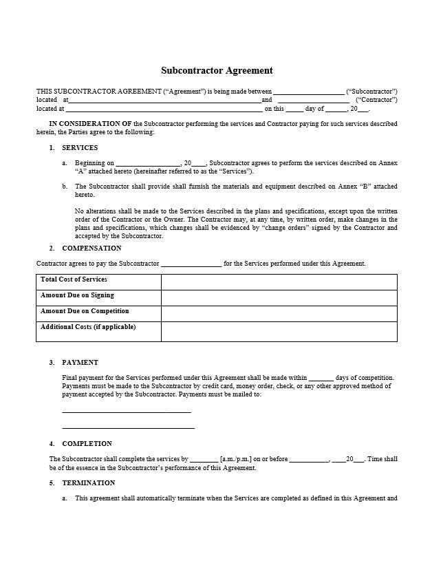 Subcontractor indemnification agreement
