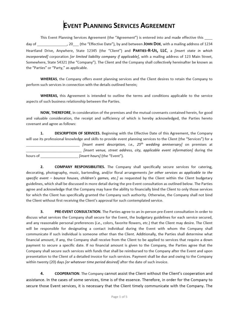 Event Planning Contract Template - ApproveMe - Free Contract Templates Intended For outdoor advertising agreement template