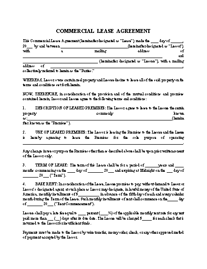 Commercial Lease Agreement Template Screenshot