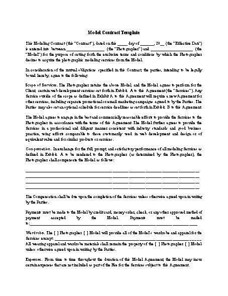 Model Contract Template Screenshot
