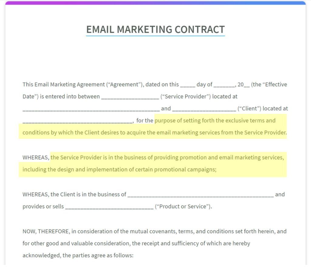 Email Marketing Contract