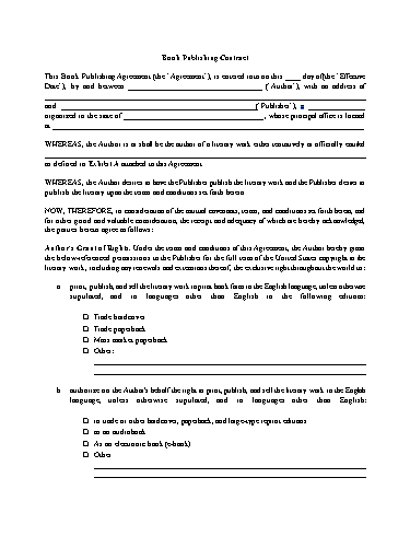 Sample Book Publishing Contract Template PDF 