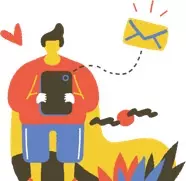 get in touch, illustration of someone sending a message via smart phone