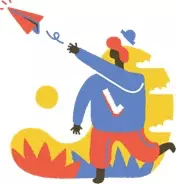 Start Chat, illustration of someone throwing a paper airplane.
