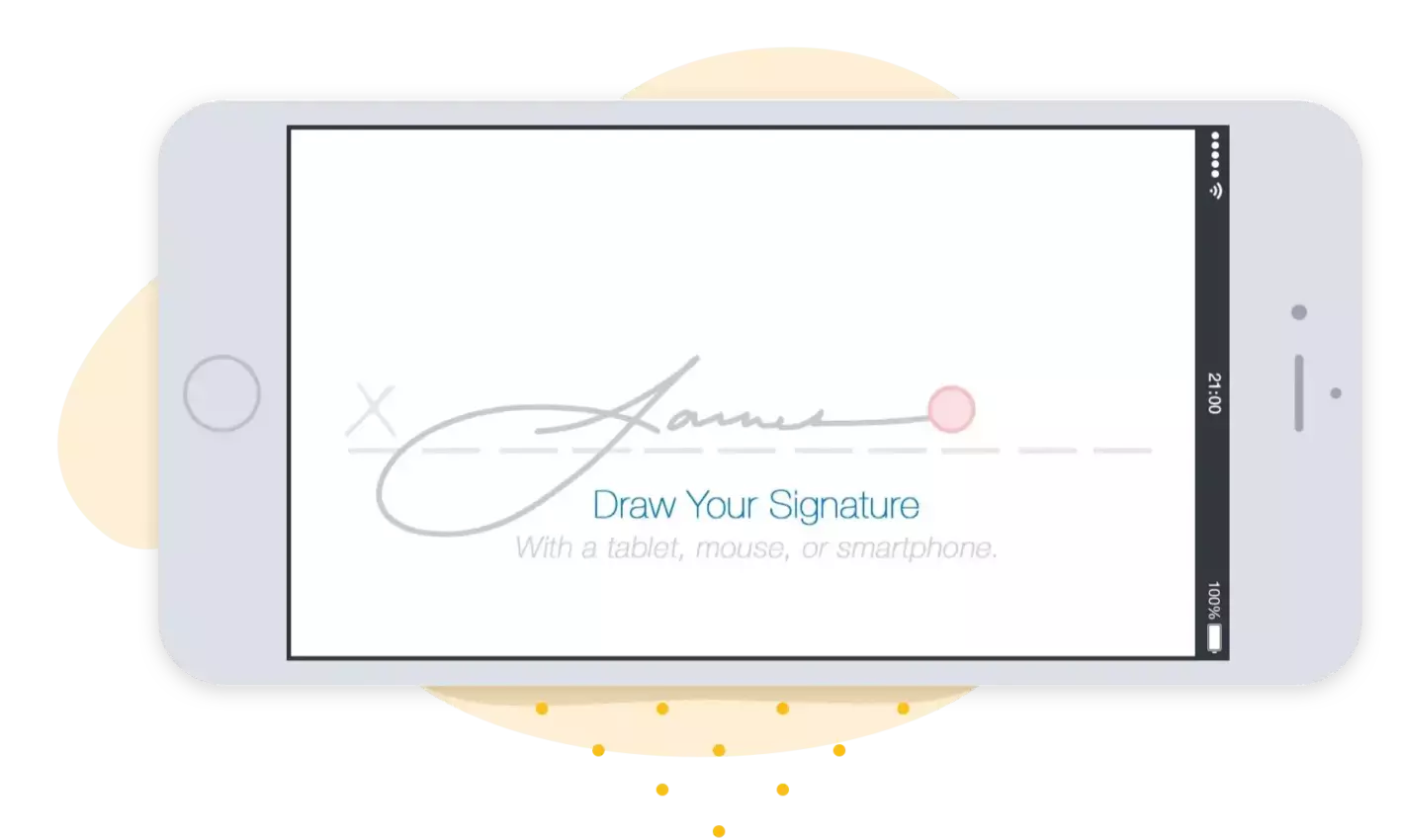 smartphone flipped horizontally being used as a signature pad using wp e-signature